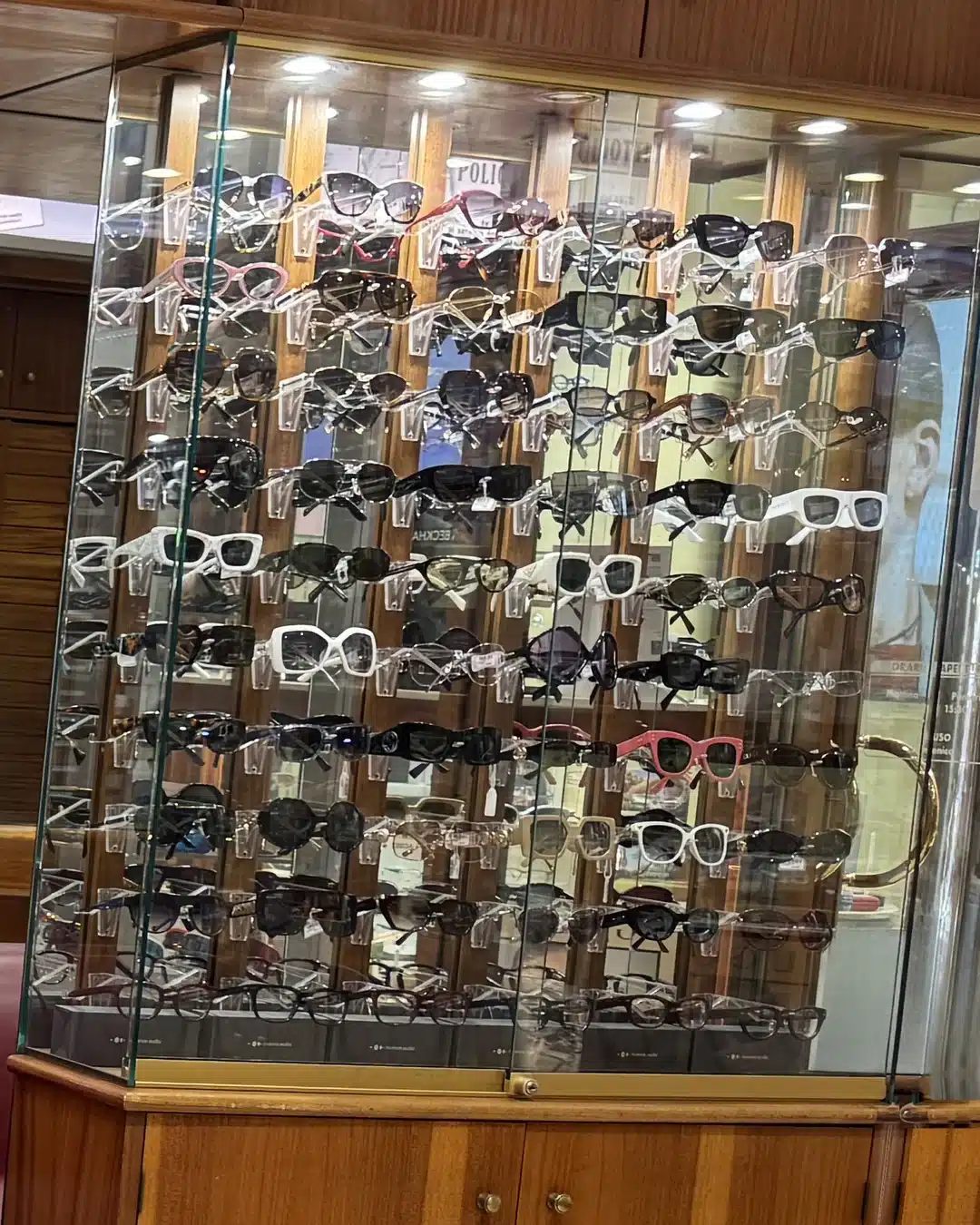 Sonnenbrillen großer Marken im Schaufenster von Poliottica in Imperia Sonnenbrillen großer Marken im Schaufenster von Poliottica in Imperia