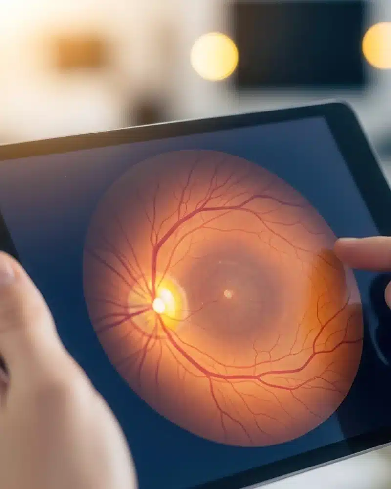 Bild des Augenhintergrunds auf dem Tablet, Oltrevisus-Check Bild des Augenhintergrunds auf dem Tablet, Oltrevisus-Check