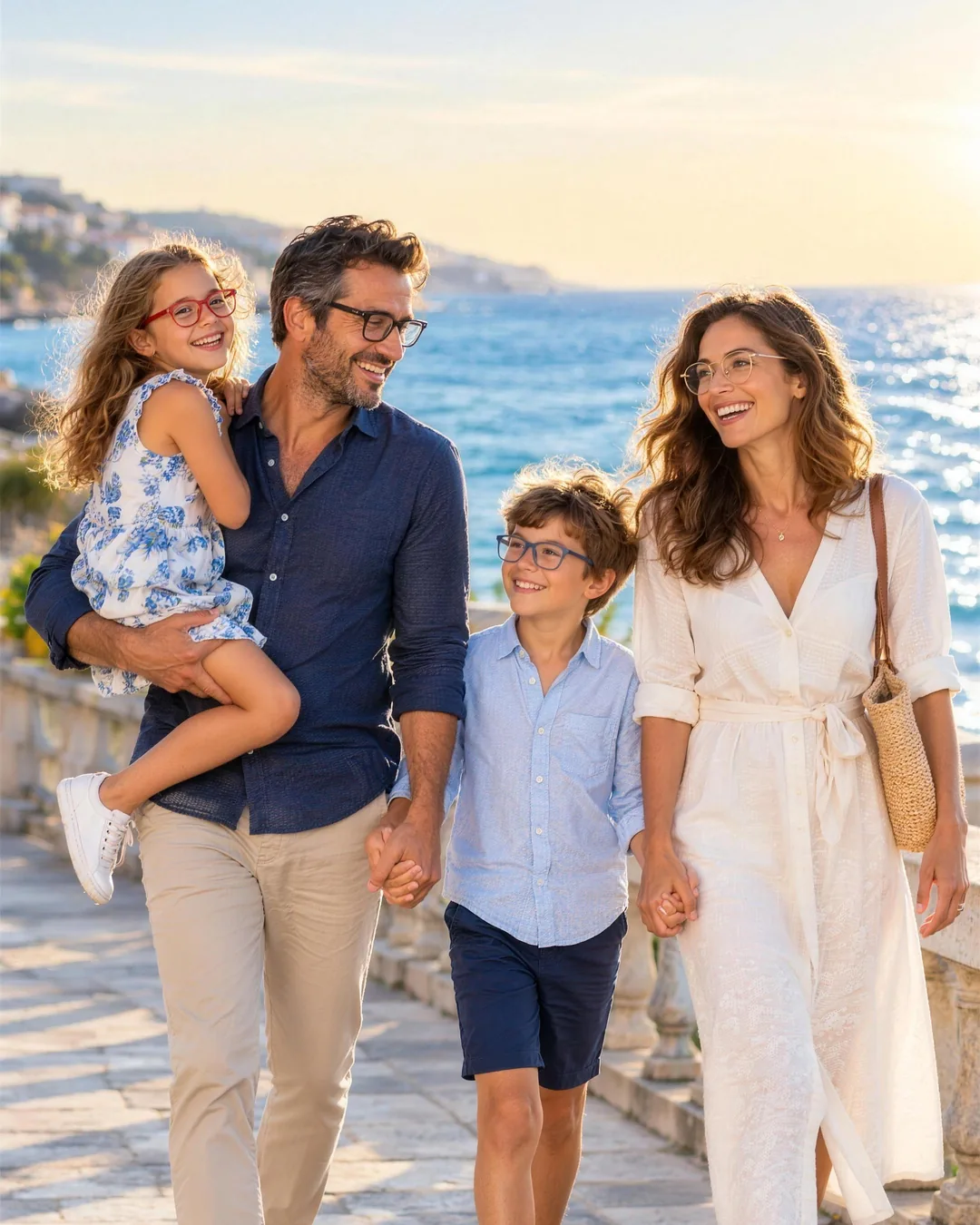 Familie mit Brillen an der Strandpromenade, Aktion Proteggi la tua famiglia von Poliottica Familie mit Brillen an der Strandpromenade, Aktion Proteggi la tua famiglia von Poliottica